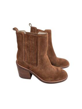 Marc Fisher Womens Size 11M Brown Suede Ankle Boots Block Heel Hilda